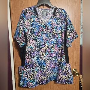 Rainbow Florals Plus Size Cherokee Scrubs iFlex Mock Wrap Knit Panel Top!